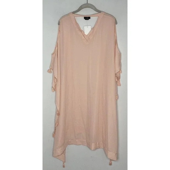 DAVID AND YOUNG Light Pink Chiffon Tassel Boho Cover Up Dress One Size New - Picture 7 of 7